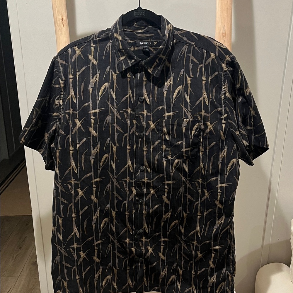 Tavik Black Short-Sleeve Button-Up with Tan Bamboo Print